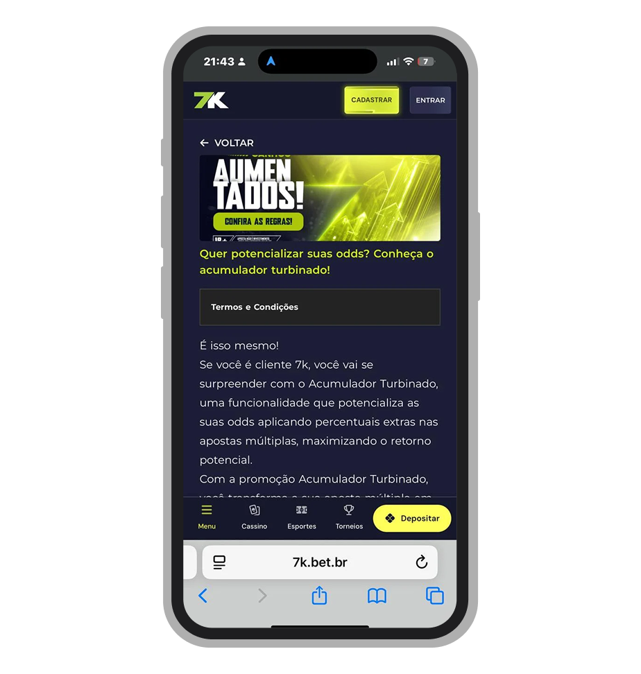 Potencialize suas odds com o Acumulador Turbinado da 7K.bet