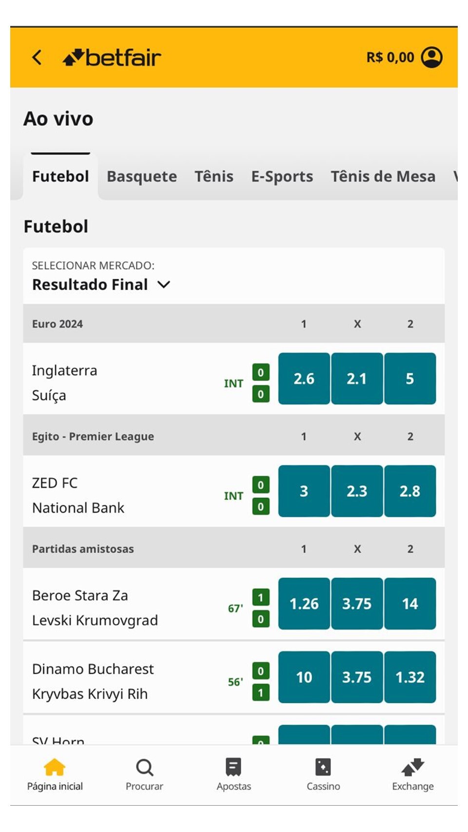 Escolha a modalidade esportiva