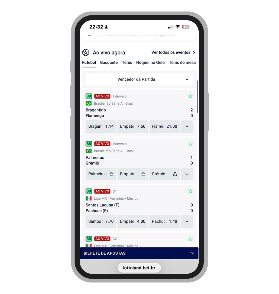 Apostas ao vivo na Lottoland com estatísticas integradas
