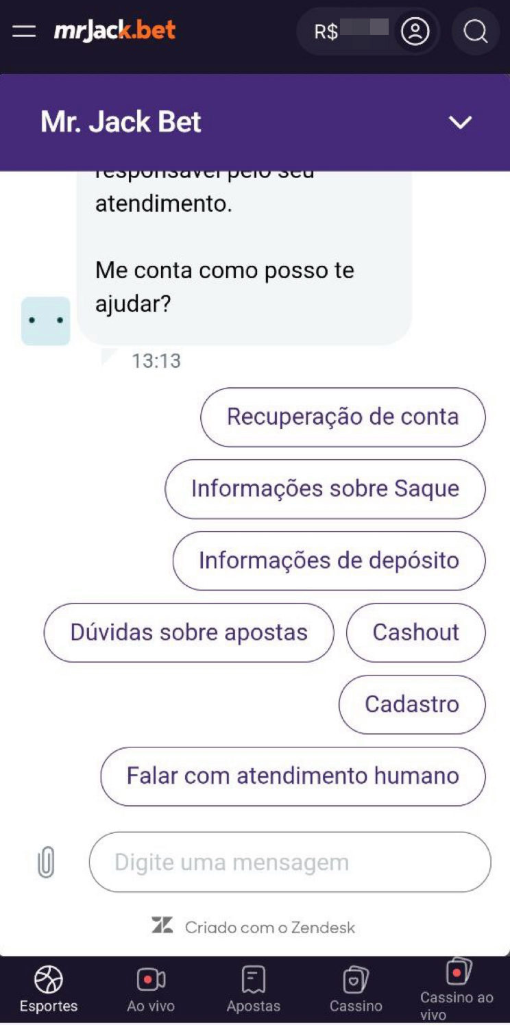 O chat ao vivo no MrJack.bet app