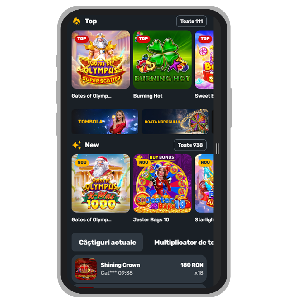 Interfața mobilă Prima Casino