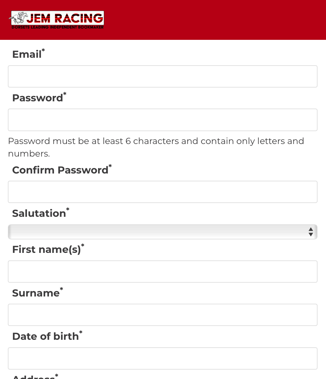 Enter your email address, choose a title and password, and enter your date of birth