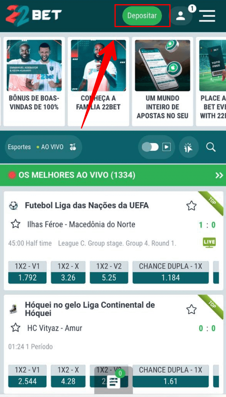 Clique em depósitar