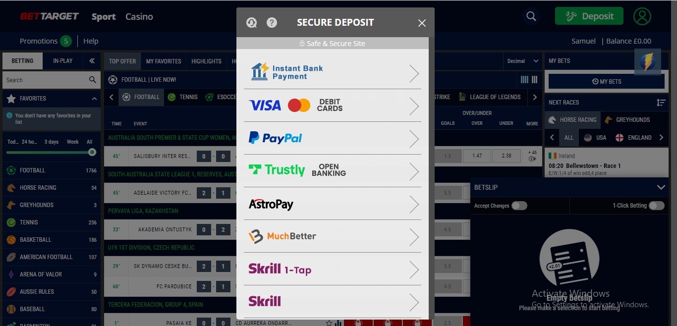 Select your preferred deposit method 