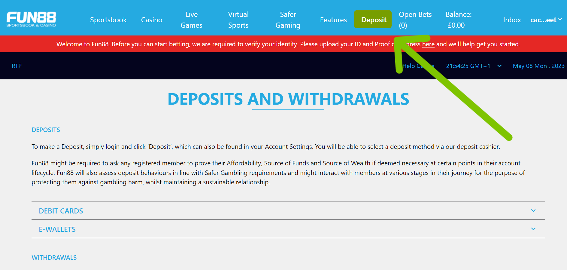 Select a deposit method