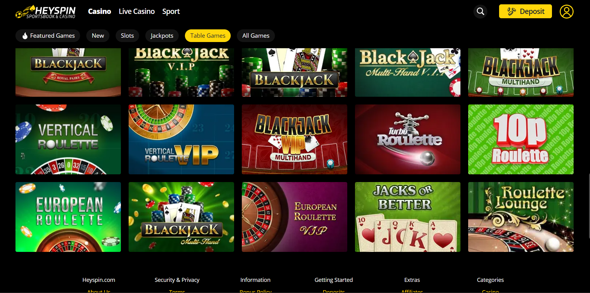 HeySpin Casino roulette titles.