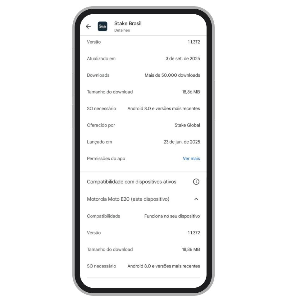 Descrição de requisitos na Play Store 