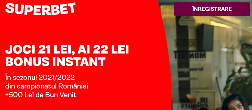 Joci 21 de lei si primesti 22 de lei la Superbet