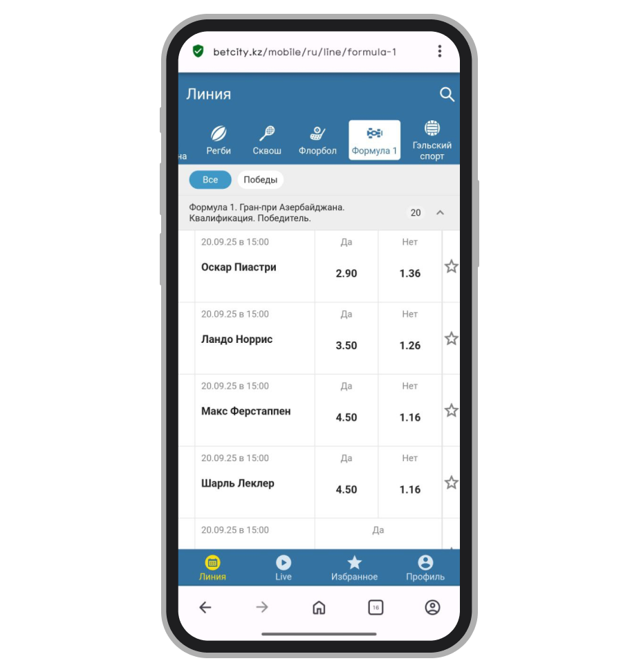 Ставки на спорт Формула 1. Победитель квалификации