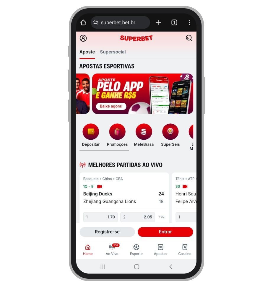 Banner da promoção “Aposte pelo app e ganhe R$5”