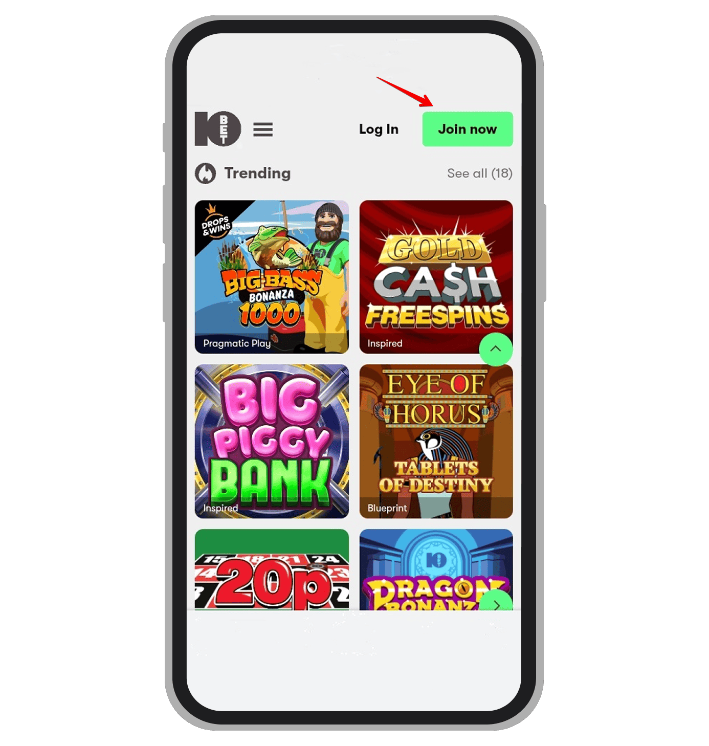 The Join Now button at 10bet