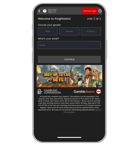 Knight Slots registration: Step 3