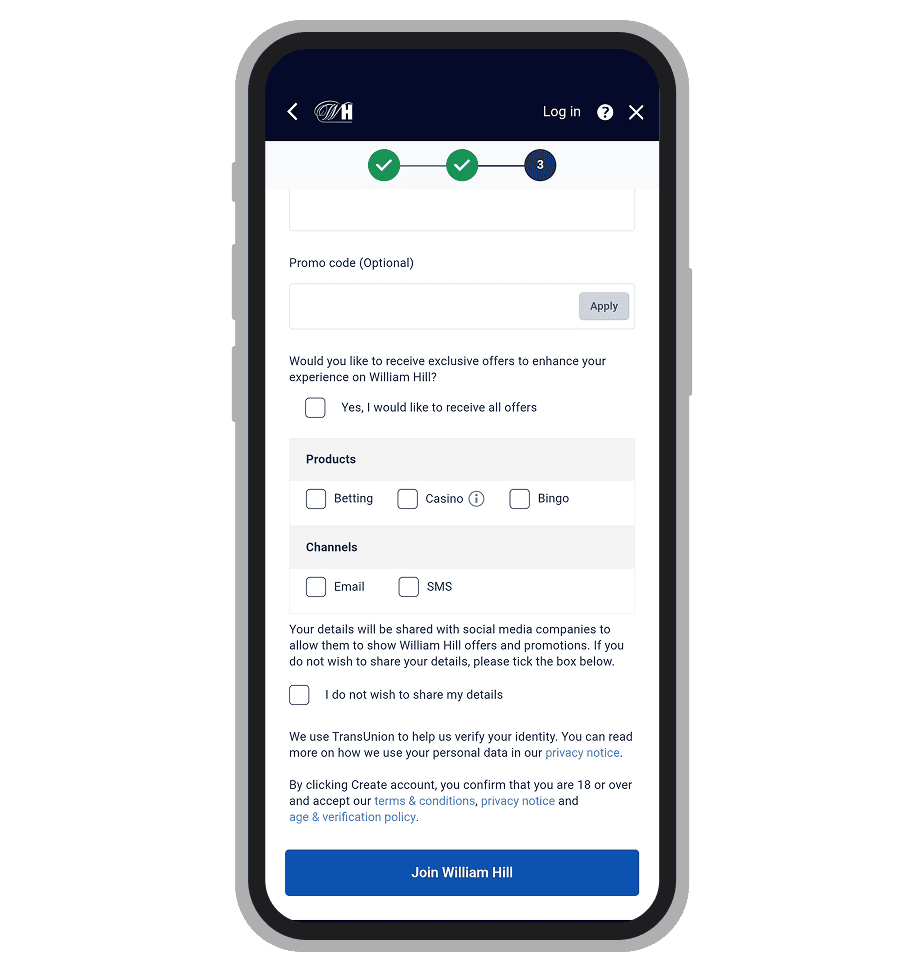 Final Step for Joining William Hill