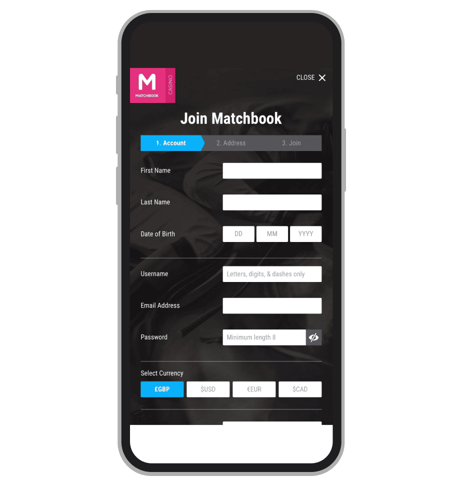Matchbook Sign-Up Step 2