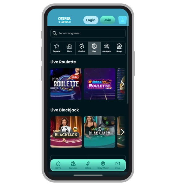 Live casino at Casper Games