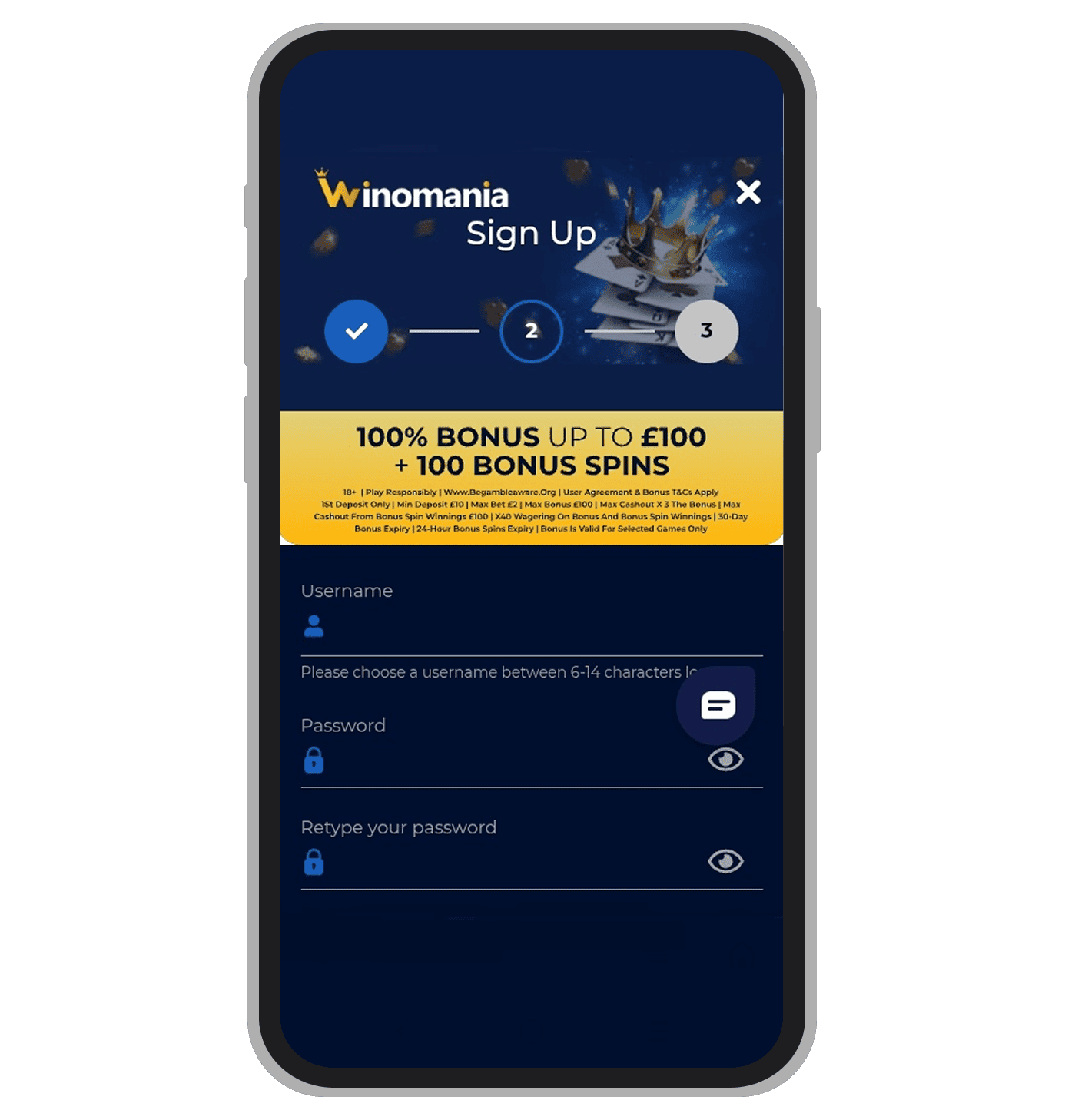 Registration form at Winomania: page 2