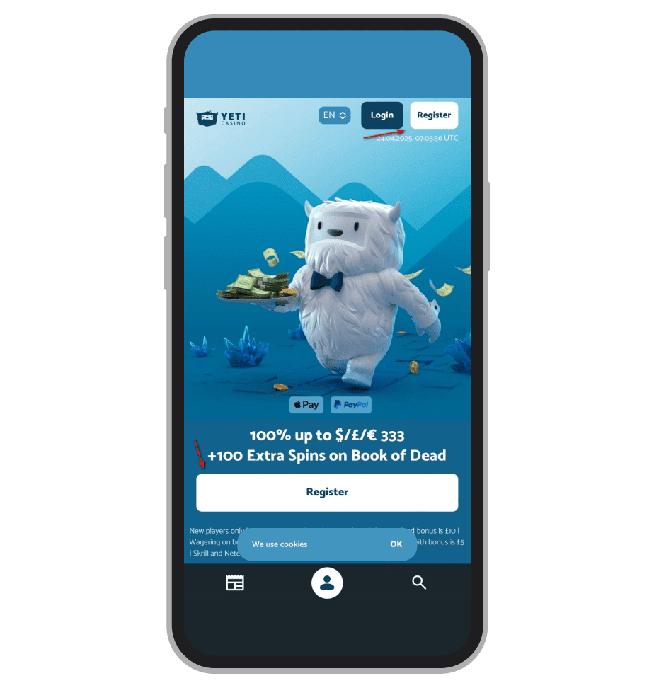 Sign Up button at Yeti Casino