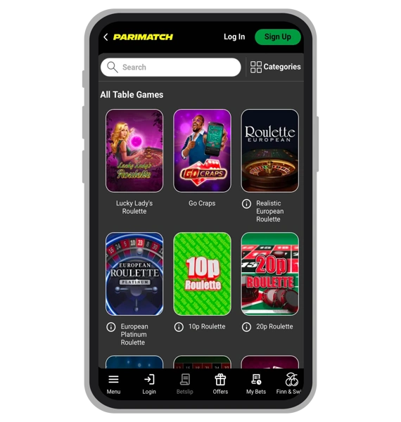 Table Games at Parimatch