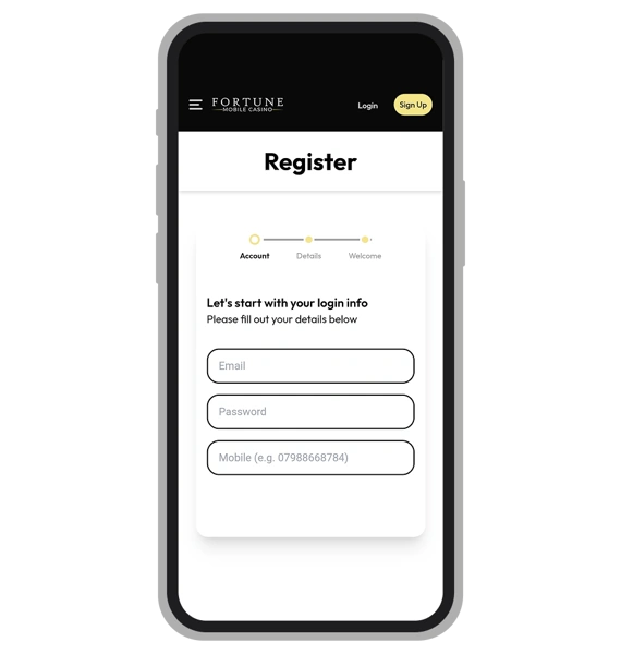 Fortune Mobile Casino Registration: Step 1