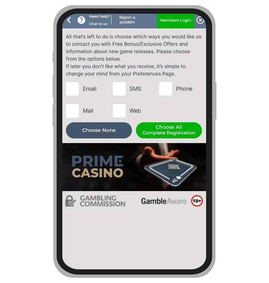 Registration form at Prime Casino: page 3