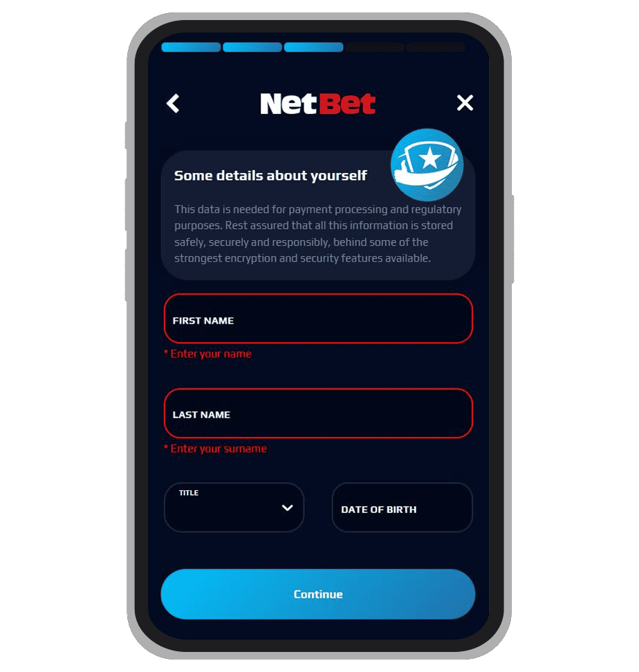 Registration form at NetBet: page 2