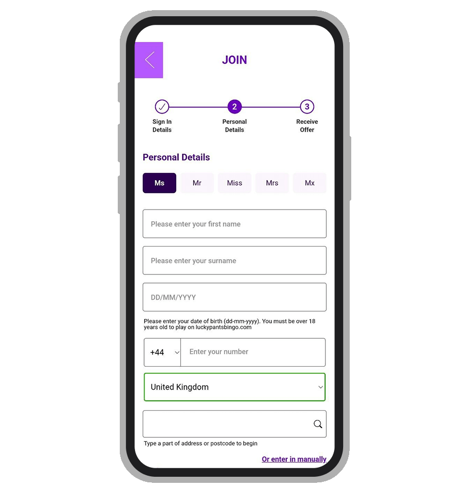 Personal Details for Lucky Pants Casino Account