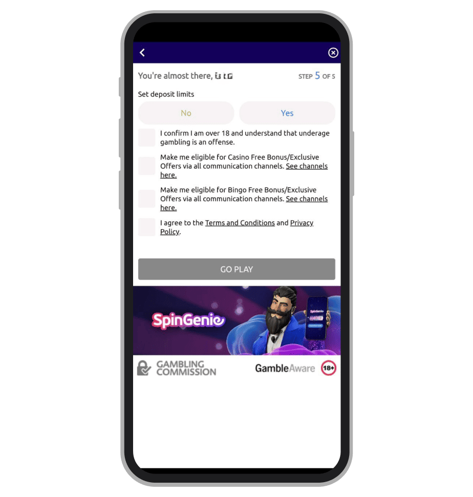 SpinGenie Casino registration: Step 5