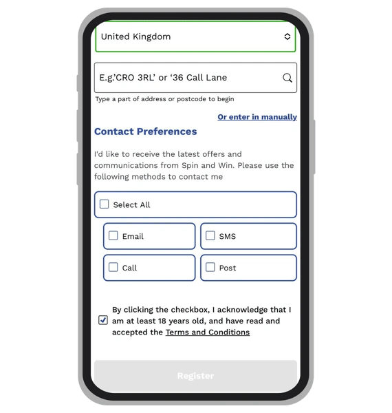 Spin & Win registration: Step 4