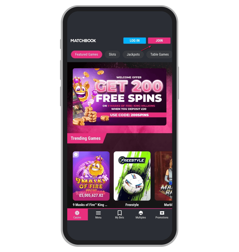 Matchbook Sign-Up Step 1