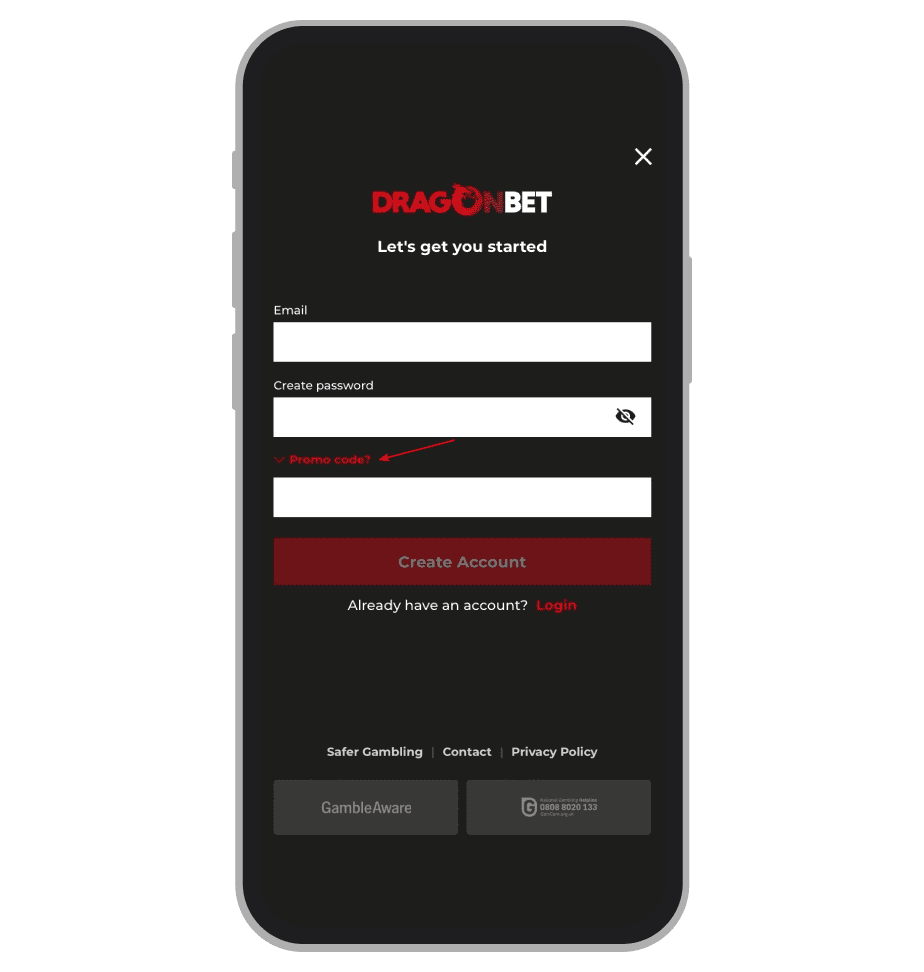 DragonBet Promo Code Field
