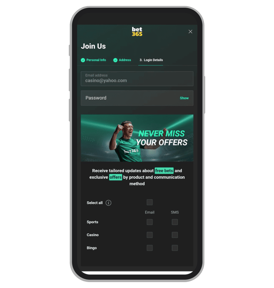 Registration form. Login details