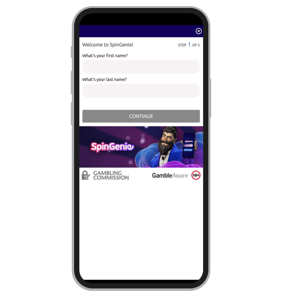 SpinGenie Casino registration: Step 1