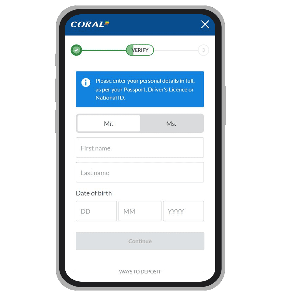 Coral Casino registration: Step 3