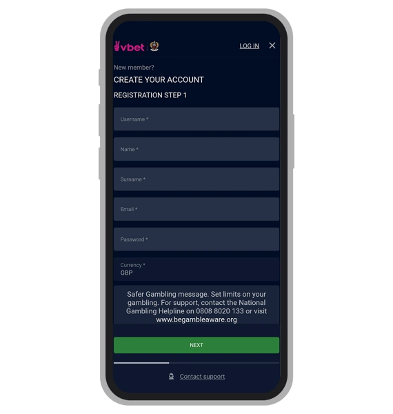 Vbet Registration: Step 1