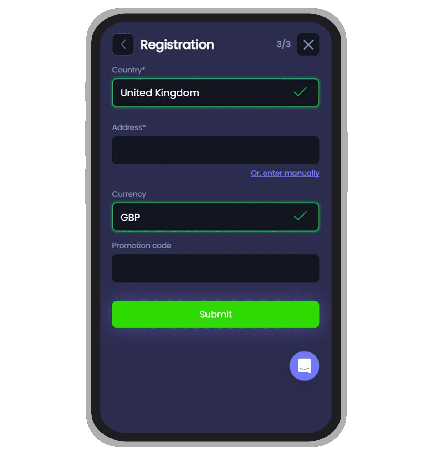 The registration form at Spinzwin: page 3