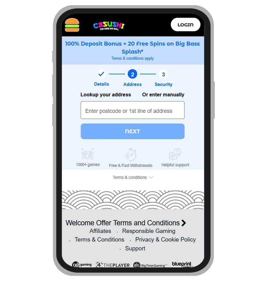 Sign-up form at Casushi: page 2