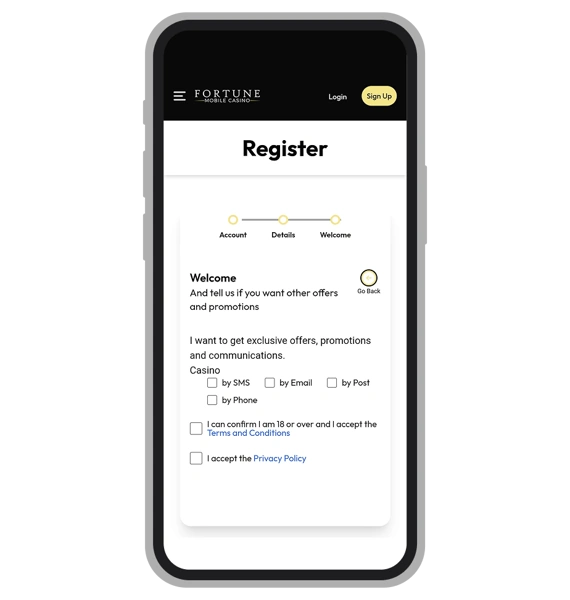 Fortune Mobile Casino Registration: Step 3