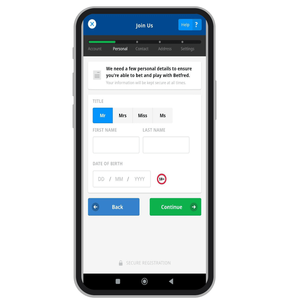 Step 2 of registration – Personal