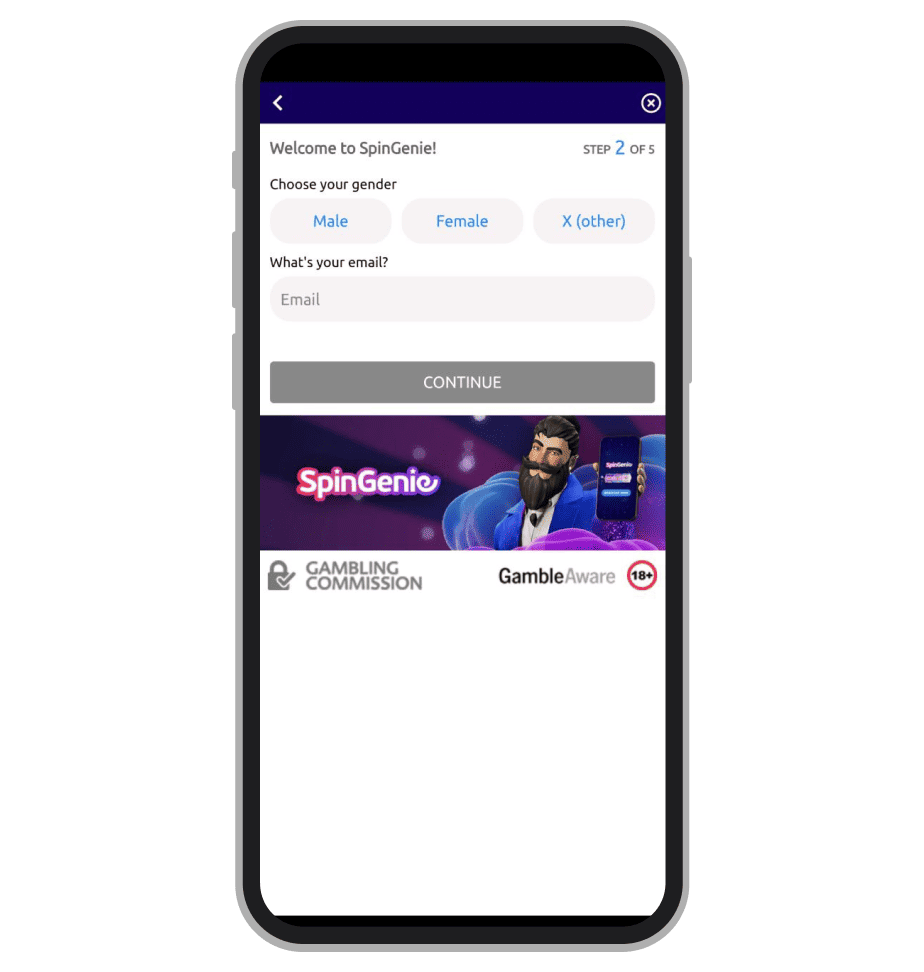 SpinGenie Casino registration: Step 2