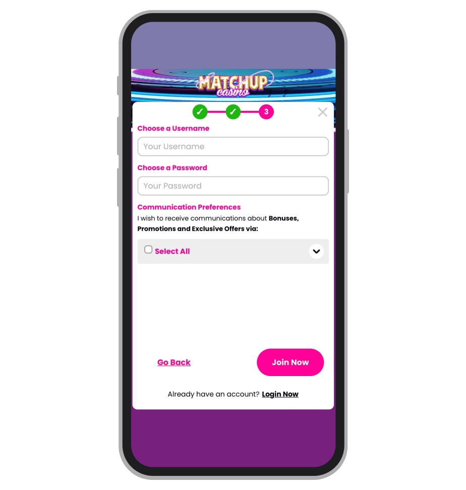 Matchup Casino Sign-Up Step 4