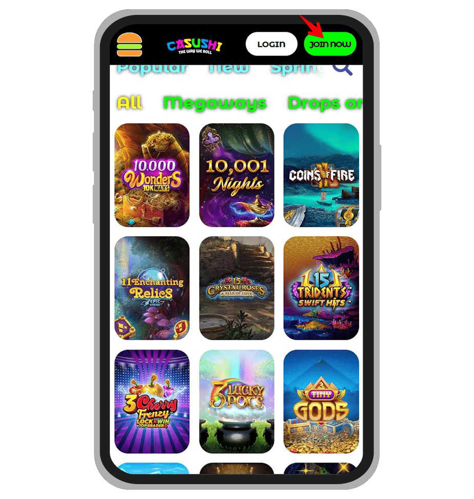 Sign-up button at Casushi