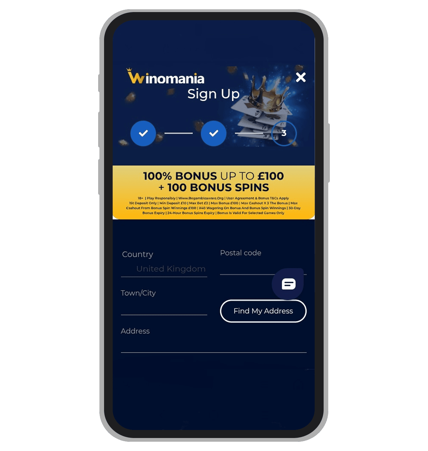 Registration form at Winomania: page 3