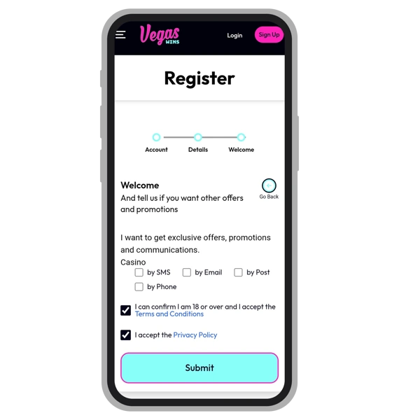 Vegas Wins Registration Step 4