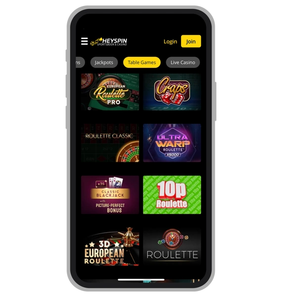 Table games at HeySpin