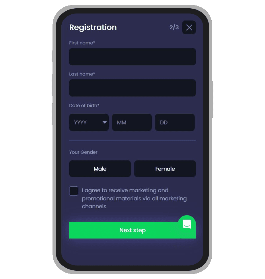 Registration form at TheOnlineCasino: page 2
