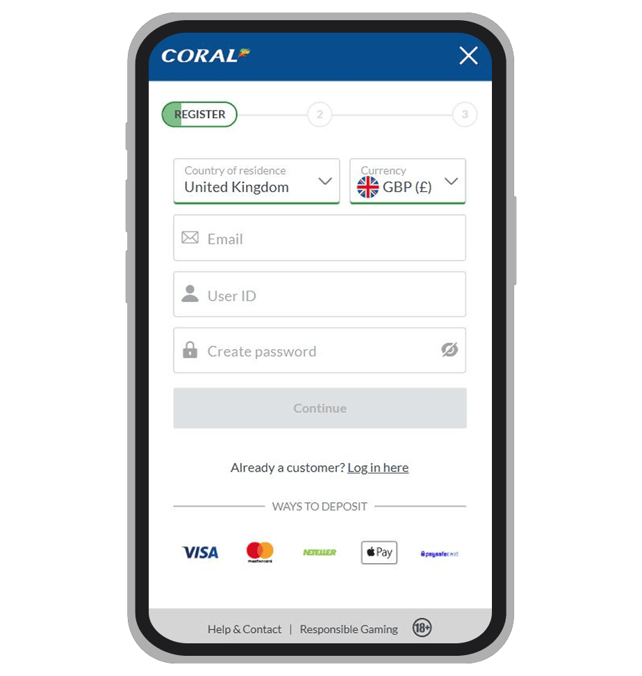 Coral Casino registration: Step 2