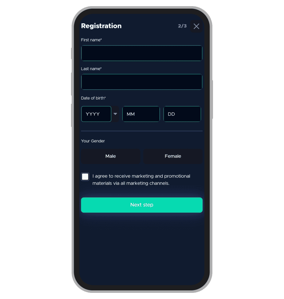 Betrino registration. Step 3