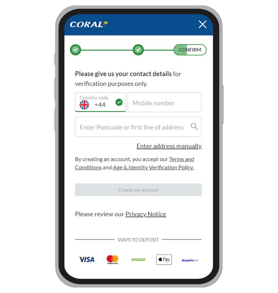 Coral Casino registration: Step 4