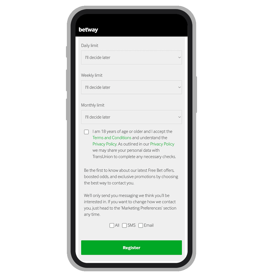 Finishing the Betway Registration