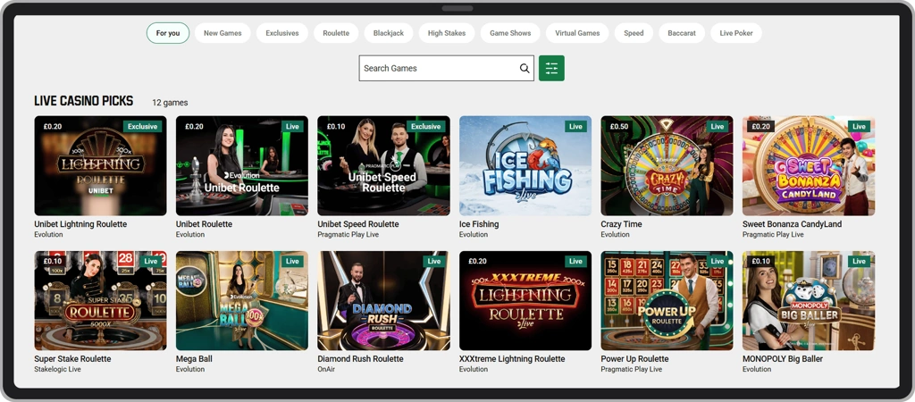 Live Casino at Unibet